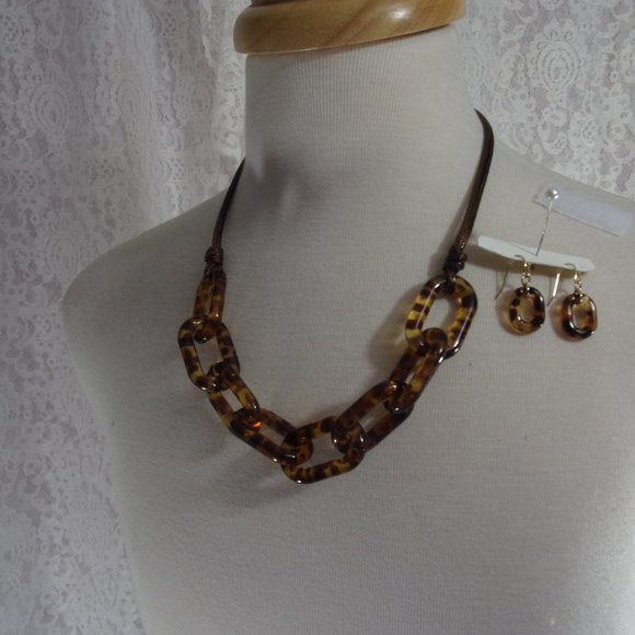 Peck & Peck Leopard Tortoise Necklace Earring Set NWOT - Picture 3 of 5